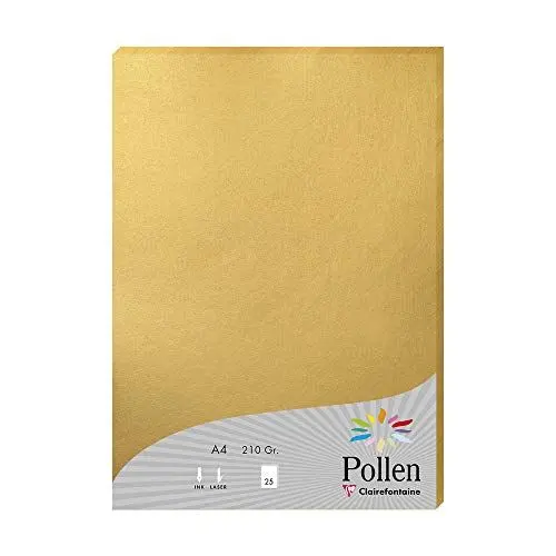 Produktbild: Clairefontaine 24390C - Packung mit 25 Blatt Briefpapier Pollen DIN A4 21x29,7 cm, 210g, ideal für Ihre Einladungen und Korrespondenz, Premium glattes Papier, Gold, 1 Pack