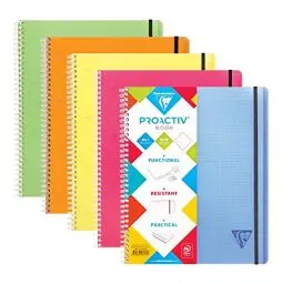 Produktbild: Clairefontaine 328175C - Heft Proactiv'Book DIN A4+ 22,5x29,7 cm, 80 Blatt, kariert mit Rand und Kopfleiste, 4-fach gelocht zur Ablage im Ringbuch / Ordner, Einband aus PP, farbig sortiert, 1 Stück