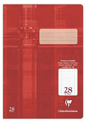 Produktbild: Clairefontaine 331028C - Heft ideal für die Schule, DIN A4, 16 Blatt, 90g, Lineatur 28 durchgehend kariert 5x5mm mit Rand, Rot, 1 Stück