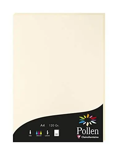 Produktbild: Clairefontaine 4204C Packung mit 50 Karten Pollen 120g, DIN A4, 21 x 29,7cm, Elfenbein