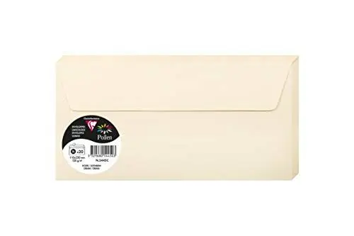 Produktbild: Clairefontaine 5445C - Packung mit 20 Umschläge Pollen, Format DL, 110 x 220 mm, 120g, ideal für Korrespondenz und Einladungen, Elfenbein, 1 Pack