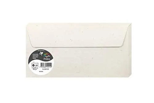 Produktbild: Clairefontaine 55012C - Packung mit 20 Umschlägen Pollen, Format DL, 11x22cm, 100% Recycling Papier, 120g, ideal für Ihre Einladungen und Korrepondenz, Natura Weiß, 1 Pack