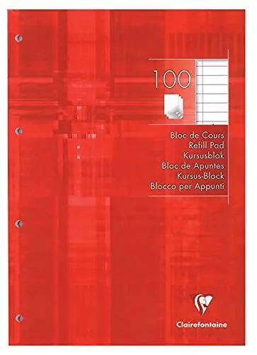 Produktbild: Clairefontaine 5818C Kursusblock (mit 100 Blatt, liniert mit Rand, DIN A4, 21 x 29,7 cm, ideal für die Schule) 1 Stück weiß