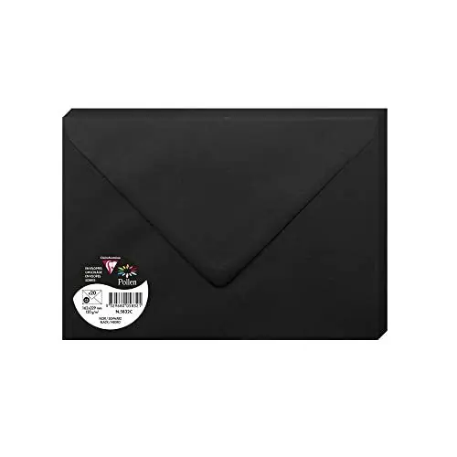 Produktbild: Clairefontaine 5832C - Packung mit 20 Umschlägen Pollen Format C5 16,2x22,9 cm, 120g, gefüttert, ideal für Einladungen und Korrespondenz, Premium glattes Papier, Schwarz, 1 Pack