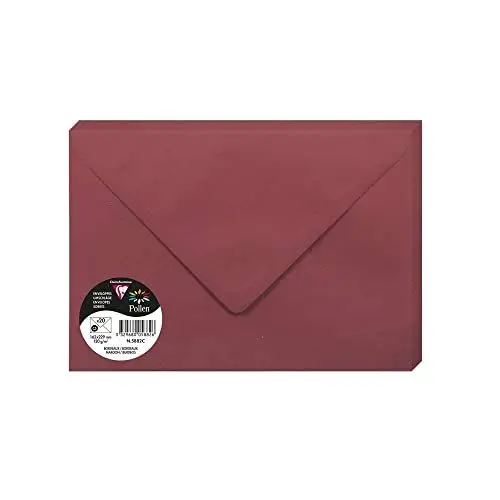 Produktbild: Clairefontaine 5882C - Packung mit 20 Umschläge Pollen, Format C5, 162 x 229 mm, 120 g, ideal für Einladungen und Korrespondenz, Bordeaux, 1 Pack