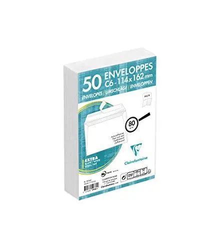 Produktbild: Clairefontaine 5936C - Packung mit 50 Umschlägen weiß C6-114x162mm, vertraulich, selbstklebend, 80g, 1 Pack