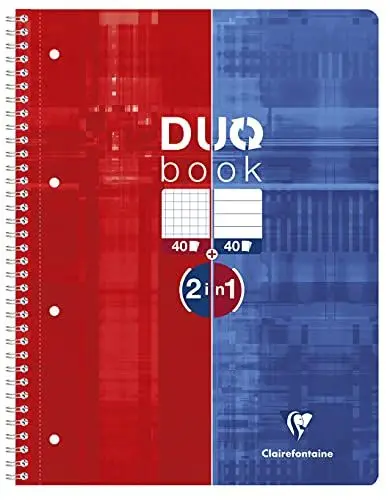 Produktbild: Clairefontaine 82526C Collegeblock (9 x 14 cm, Duo, 40 Blatt kariert und 40 Blatt liniert) 1 Stück rot/blau