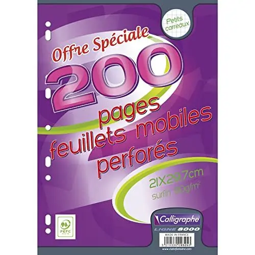 Produktbild: Clairefontaine 9325C - Packung mit 200 Blatt Ringbucheinlage, DIN A4 21 x 29,7 cm, kariert, 90g, ideal für Ringbücher 32 x 26 cm, Weiß, 1 Pack