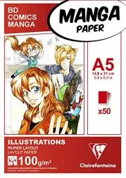 Produktbild: Clairefontaine 94041C Layoutblock (für Manga Comics, ideal für Illustrationen und Multitechniken, DIN A5, 14,8 x 21 cm, 50 Blatt, 100 g, geeignet für Filzmarker mit Alkohol) weiß