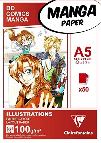Produktbild: Clairefontaine 94041C Layoutblock (für Manga Comics, ideal für Illustrationen und Multitechniken, DIN A5, 14,8 x 21 cm, 50 Blatt, 100 g, geeignet für Filzmarker mit Alkohol) weiß