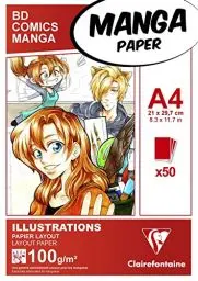 Produktbild: Clairefontaine 94042C Layoutblock (für Manga Comics, ideal für Illustrationen und Multitechniken, DIN A4, 21 x 29,7 cm, 50 Blatt, 100 g, geeignet für Filzmarker mit Alkohol) weiß