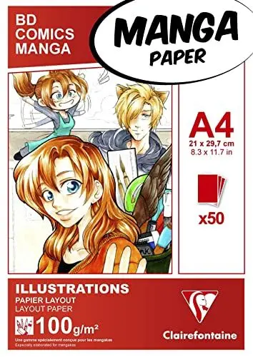 Produktbild: Clairefontaine 94042C Layoutblock (für Manga Comics, ideal für Illustrationen und Multitechniken, DIN A4, 21 x 29,7 cm, 50 Blatt, 100 g, geeignet für Filzmarker mit Alkohol) weiß