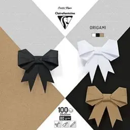 Produktbild: Clairefontaine 95006C Packung mit 100 Blatt Origamipapier einfarbig, 20 x 20cm, 80g, 1 Pack, schwarz, Weiß & Kraft