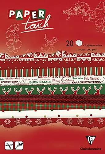 Produktbild: Clairefontaine 95178C - Zeichenblock / Bastelblock mit bedrucktem Bastelpapier DIN A5 14,8x21cm Magnolien 2x10 Motive und 2 Bögen Stickers mit Alphabet 22 Blatt 210g, Weihnachten, 1 Stück