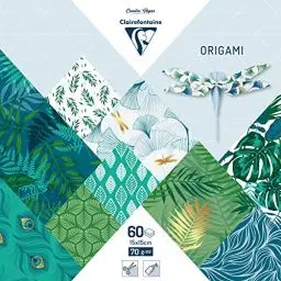 Produktbild: Clairefontaine 95354C – Beutel Origami, 60 Blatt, 15 x 15 cm, 70 g, verschiedene Motive, pflanzlich chic