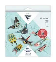Produktbild: Clairefontaine 95366C - Packung Origami Papier mit 60 Blatt, beidseitig bedruckt, 3 Formate, 10x10 cm, 15x15 cm, 20x20 cm, 70g, Insekten, 1 Pack