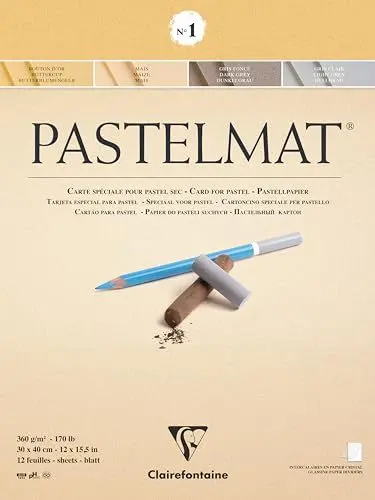 Produktbild: Clairefontaine 96018C Zeichenblock Pastelmat (12 Blatt, 30 x 40 cm, 360 g, mit 4 transparenten Trennblättern, Spezielkarton ideal fur Pastell und Kreide) hellgelb, gelb, dunkelgrau und hellgrau