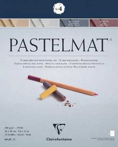 Produktbild: Clairefontaine 96111C Zeichenblock Pastelmat (12 Blatt, 24 x 30 cm, 360 g, mit 4 transparenten Trennblättern, Spezielkarton ideal fur Pastell und Kreide) dunkelblau, hellblau, rot und gelb