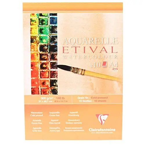 Produktbild: Clairefontaine 96305C Etival Matt Aquarellpapier Block (kopfseitig geleimt, 10 Blatt, DIN A4, 21 x 29,7 cm, feinkörnig, 100% Zellulose, 300 g) weiß