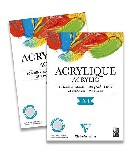 Produktbild: Clairefontaine 96308C - Zeichenblock Acrylpapier DIN A4 21x29,7 cm, einseitig geleimt, 10 Blatt 360g, starke Kern- und Oberflächenleimung, für Acrylmalerei & Gouache, Weiß, 1 Block