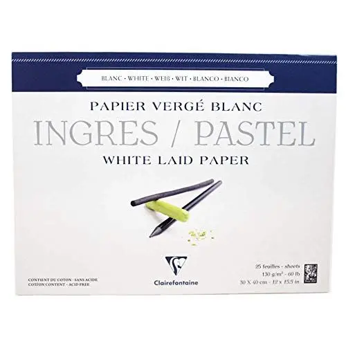 Produktbild: Clairefontaine 96483C Zeichenblock Ingres (kopfseitig geleimt, 30 x 40 cm, 25 Blatt, gekörnt, 130 g, ideal für Trockentechniken, Pastell) weiß