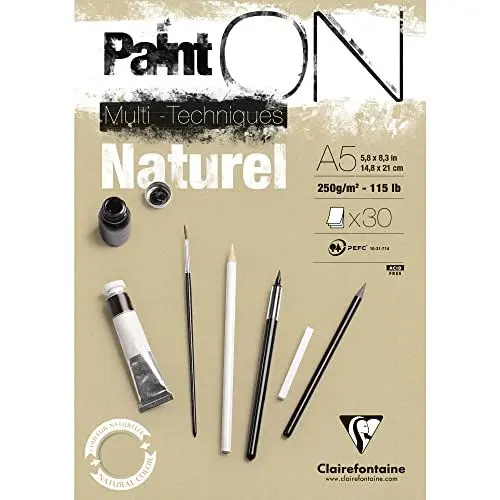 Produktbild: Clairefontaine 96539C - Malblock / Zeichenblock PaintON leicht rauen Oberfläche DIN A5 14,8x21 cm, kopfseitig geleimt, 30 Blatt, 250g 100% Zellulose Korrekturen möglich ideal für Mixmedia Weiß 1 Stück