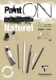 Produktbild: Clairefontaine 96541C Naturel PaintOn Block (250 g, DIN A3, 29,7 x 42 cm, geleimt, 30 Blätter, gut geeignet für Bleistift, Kreide oder PastellIdeal mit rauen Oberfläche und Sandton) naturbraun