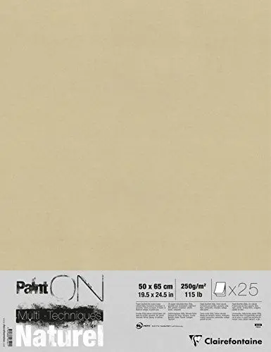 Produktbild: Clairefontaine 96542C Naturel PaintOn Mappe (mit 25 Bögen, 250 g, 50 x 65 cm, geeignet für Bleistift, Kreide oder PastellIdeal mit rauen Oberfläche und Sandton) naturbraun