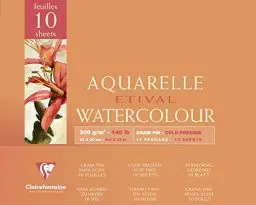 Produktbild: Clairefontaine 96571C Malblock, 4-seitig verleimt Aquarellpapier Feinkörnig, Etival/Zellulose, 24 x 30 cm, 10 Blatt, 300 g Packung, weiß
