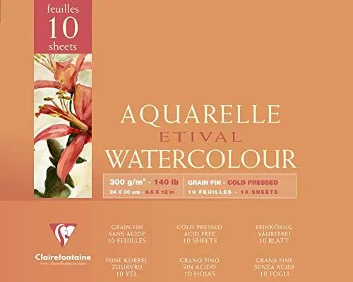 Produktbild: Clairefontaine 96571C Malblock, 4-seitig verleimt Aquarellpapier Feinkörnig, Etival/Zellulose, 24 x 30 cm, 10 Blatt, 300 g Packung, weiß