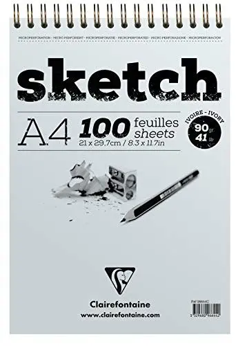 Produktbild: Clairefontaine 96644C - Zeichenheft / Skizzenblock Sketch DIN A4 21x29,7 cm mit Doppelspirale, 100 Blatt, elfenbein 90g bauschiges Zeichenpapier mit feiner Körnung, ideal für Trockentechniken, 1 Stück