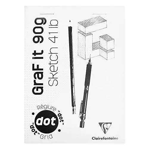 Produktbild: Clairefontaine 96691C Skizzenblock Graf it, DIN A4, 21x29,7 cm, 80 Blatt, 90g, 80 Blatt, DOT Lineatur, geheftet, ideal für Trockentechiken, 1 Stück, Weiß
