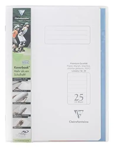 Produktbild: Clairefontaine 973225C - Heft Koverbook Deckel aus PP und Klarsichthüllen, DIN A4, 16 Blatt, 90g, Lineatur 25 liniert mit Rand, farbig sortiert, 1 Stück