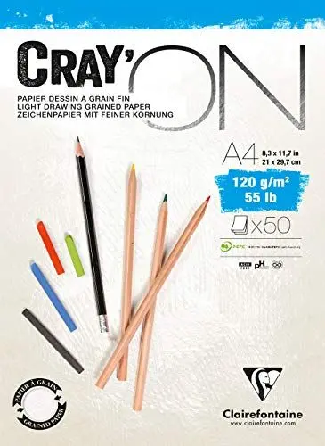Produktbild: Clairefontaine 975020C Zeichenblock Cray’On (120 g, ideal für Trockentechniken, 50 Blatt, DIN A4, 21 x 29,7 cm, kopfseitig geleimt) extra weiß