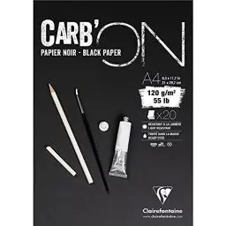 Produktbild: Clairefontaine 975039C Zeichenblock Carb´On (120 g, ideal für Trockentechniken, DIN A4, 21 x 29,7 cm, geleimt, 20 Blatt) schwarz