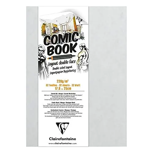Produktbild: Clairefontaine 975197C Zeichenbuch mit doppelseitigem Layoutpapier, 220g, 17, 6 x 25cm, ideal für Comics & Manga, 1 Stück