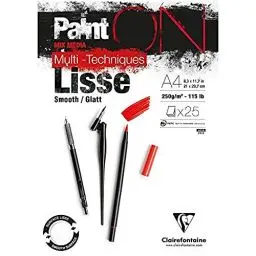 Produktbild: Clairefontaine 975729C - Malblock Paint'On, kopfseitig geleimt, 25 Blatt Zeichenpapier glatt, DIN A4, 21x29,7 cm 250g, Weiß, 1 Stück
