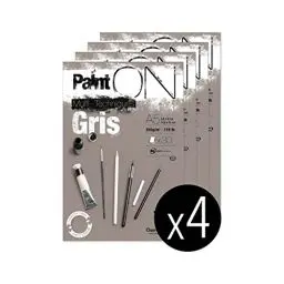 Produktbild: Clairefontaine 975808C - Packung mit 4 Blöcken Paint´ON Gris, DIN A5, kopfseitig geleimt, 30 Blatt, 250g, grau, 1 Pack