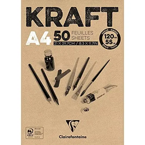 Produktbild: Clairefontaine 975815C Block Kraftpapier (50 Blatt, DIN A4, 21 x 29,7cm, 120g) 1 Stück, braun