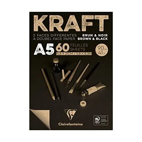 Produktbild: Clairefontaine 975817C Block Kraftpapier (60 Blatt, DIN A5, 14,8 x 21cm, 90g) 1 Stück, braun