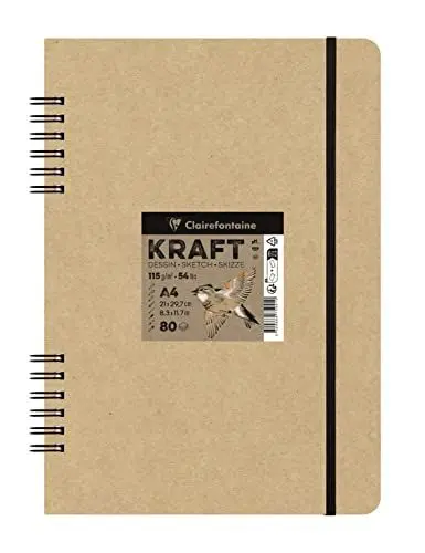 Produktbild: Clairefontaine 975941C - Skizzenbuch Kraft Natur mit Doppelspirale, 80 Blatt 115g, DIN A4 21x29,7cm, ideal für Multitechniken, 1 Skizzenbuch