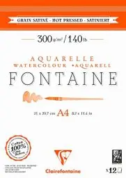 Produktbild: Clairefontaine 975948C - Aquarellblock Fontaine DIN A4 21x29,7cm, mit 12 Bogen 300g,satiniert, zweiseitig geleimt, 1 Block