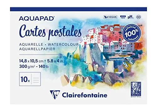 Produktbild: Clairefontaine 975954C - Reisealbum Aquapad DIN A6 10,5x14,8cm, geleimt mit 20 Bogen 300g, ideal für die Gestaltung eigener Postkarten, 1 Stück