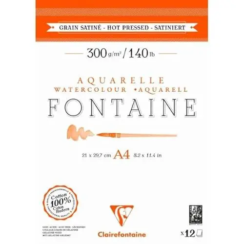 Produktbild: Clairefontaine 976027C - Block Aquarellpapier Fontaine extraweiß satiniert, 2-seitig geleimt, 12 Blatt A4 300g, 1 Stück