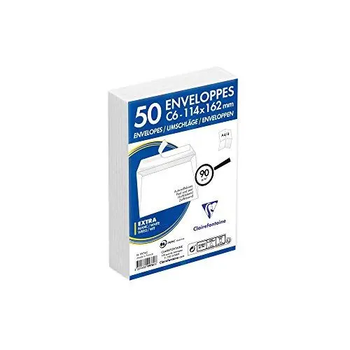 Produktbild: Clairefontaine 9976C - Packung mit 50 Umschlägen weiß C6-114x162mm, vertraulich, selbstklebend, 90g, 1 Pack