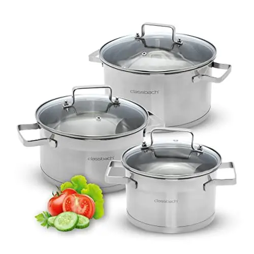 Produktbild: classbach® Topfset 6-teilig | Kochtopf Set Edelstahl für alle Herdarten (Induktion-, Gasherd, Ceranfeld, Elektroherd) spülmaschinenfest Kochtopf Set Camping | Töpfe Induktion Kochtopfset C-KTS 4015