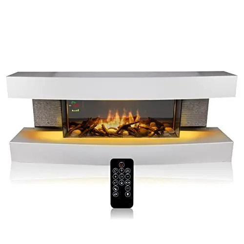 Produktbild: Classic Fire Montreal Elektrokamin mit Heizung – Elektroheizung 2000W - Kaminofen mit Heizung, Fernbedienung und Timer - Elektroherd mit LED-Flammen - Freistehend - Weiß