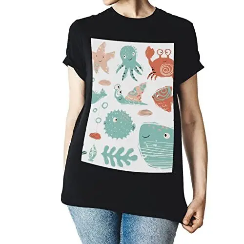 Produktbild: Classic Graphic Crew T-Shirts, Ultra Cotton Herren- und Damen-T-Shirt, Cartoon Wal Sailor Haima Pferd Meereslebewesen