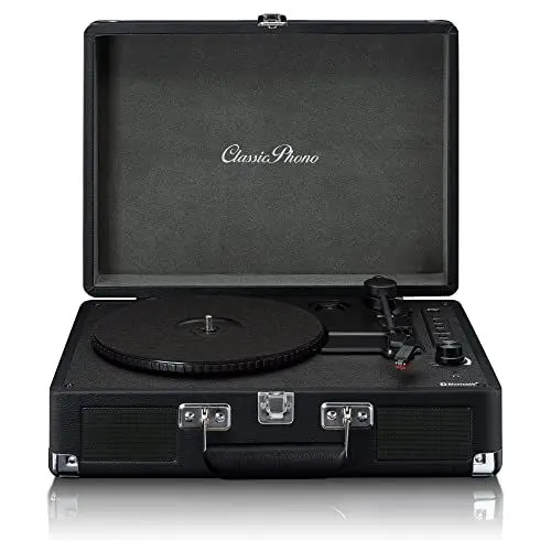 Produktbild: Classic Phono TT-115 Plattenspieler - Kofferplattenspieler - Bluetooth - USB - 3 Geschwindigkeiten - Direktaufnahme auf USB ohne PC - Riemenantrieb - schwarz