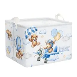 Produktbild: Clastyle 36L Groß Blau Bär Piloten Kinder Aufbewahrungskorb mit Henkel Luftballons Rechteckig Spielzeug Kleidung Aufbewahrungsbox für Kinderzimmer Bad